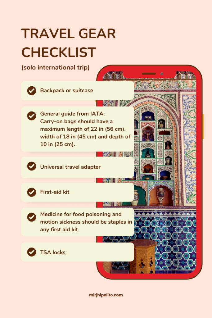 first solo international trip - Travel Gear checklist