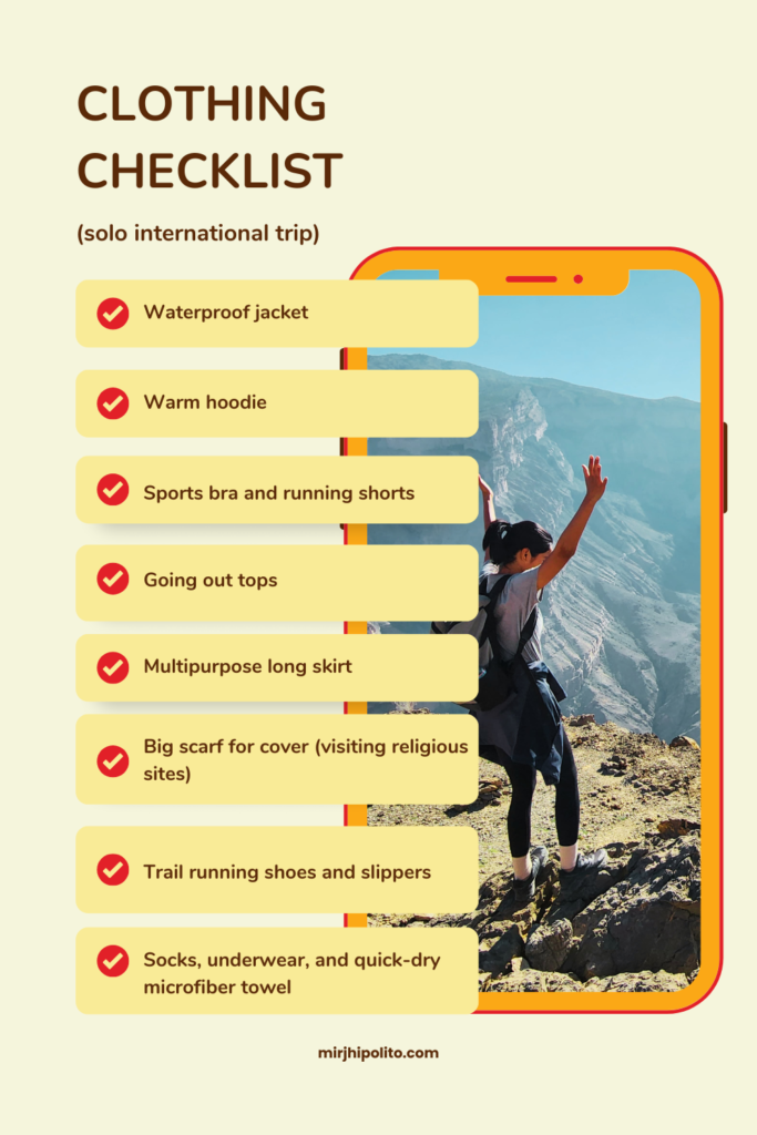 first solo international trip - clothing checklist
